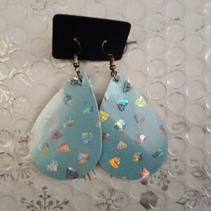 Baby blue and silver holographic diamond design earrings